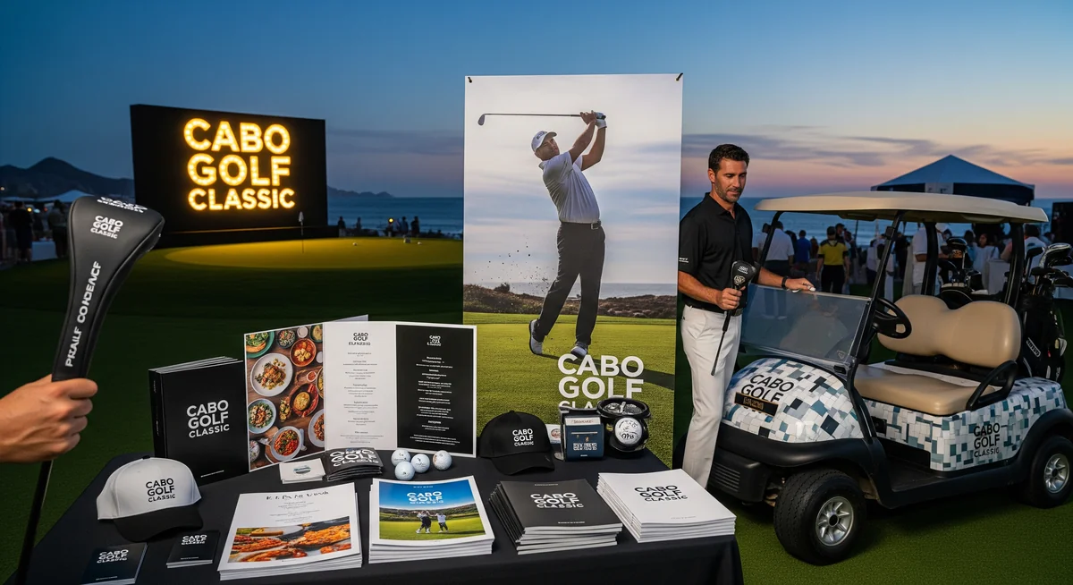 Activación nocturna del Cabo Golf Classic con publicidad iluminada por Meridiano 109