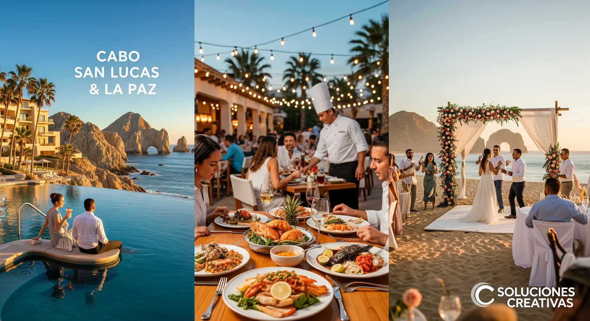Hoteles de lujo, restaurantes y bodas de destino en Cabo San Lucas y La Paz con publicidad de Meridiano 109